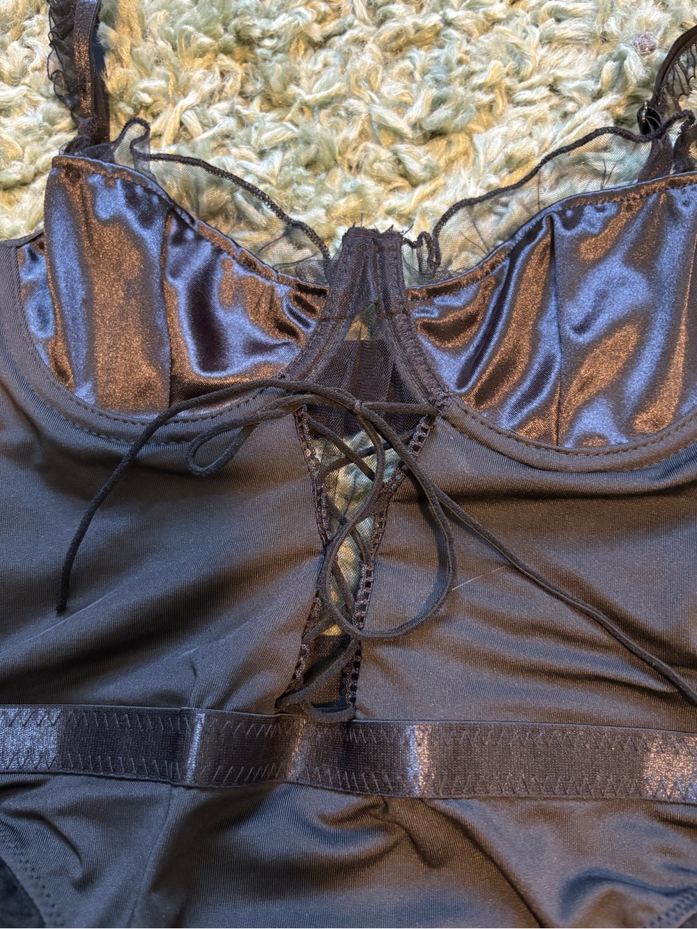 🖤NWT Nasty Gal Organza Ruffle Lace Up High Waisted Bodysuit